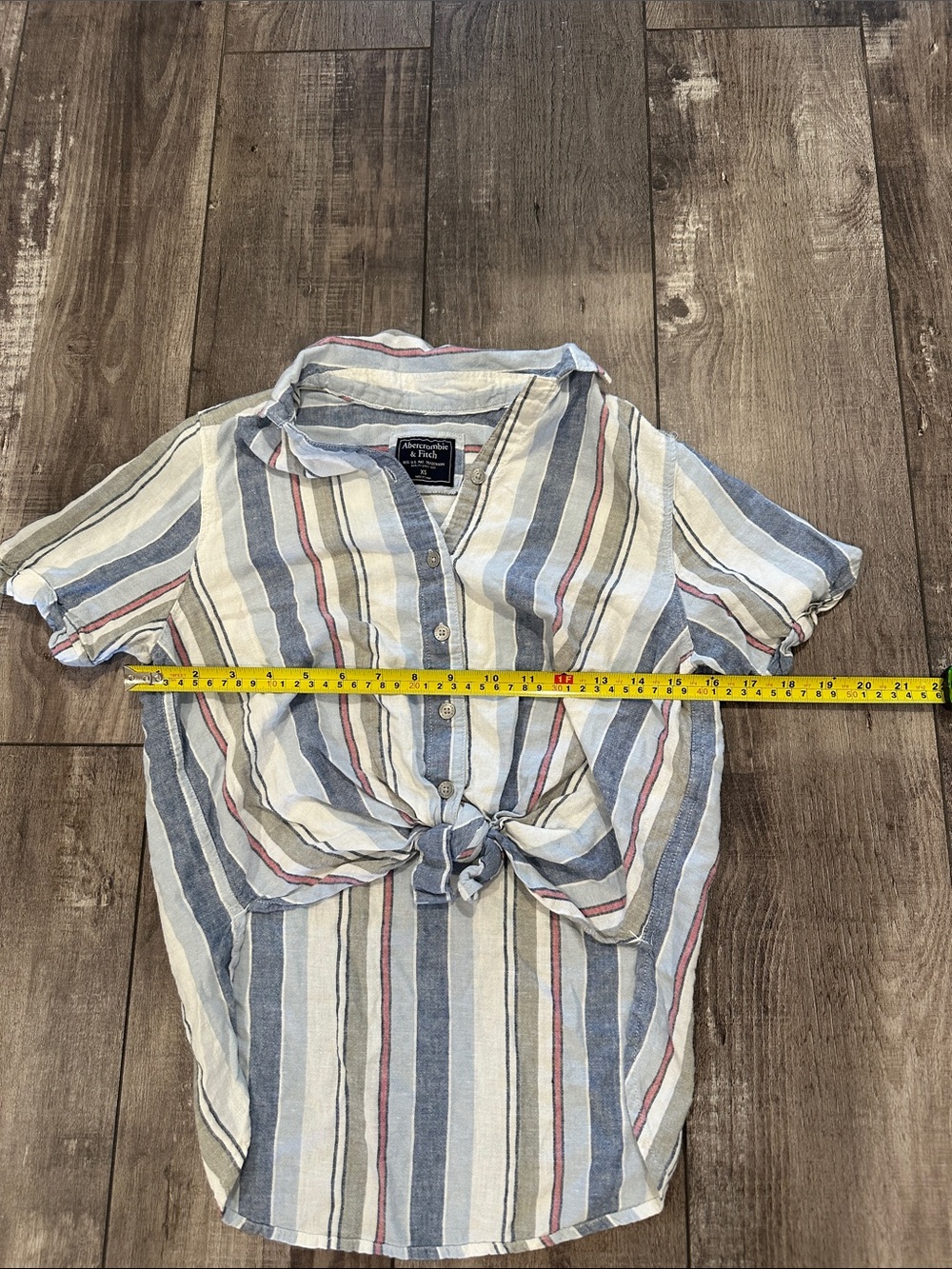 Abercrombie & Fitch Striped Button Front Tie Waist Top - Blue, White, Red